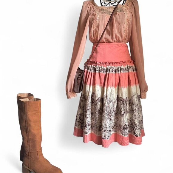 Adille Dresses & Skirts - Adille Pink and white cotton midi skirt